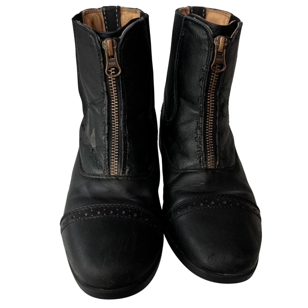TuffRider Paddock Boots Kids EU 36 Black Good Leather Front Zip Cap Toe RN 51957
